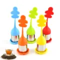 Colorful silicone gingerbread man tea infuser with 304 stainless steel filter and tray. - Snowman / Red