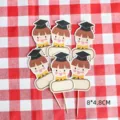 Graduation cake toppers cute cartoon grad hat cupcake picks party dessert decoration - 6 Pieces Writable Graduation Boys