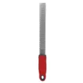 Stainless steel kitchen zester and cheese grater with ergonomic red handle for effortless food prep. - Style 7
