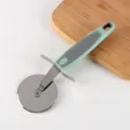 Stainless steel pizza cutter with green and grey ergonomic handle, sharp wheel blade for kitchen use. - Pizza Cutter