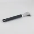 Stainless steel kitchen tool with black anti-slip plastic handle for daily food prep. - Smiley Face Peelers