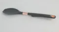 Silicone kitchen cooking spoon detail view, black spatula with rose gold accent, safe. - Flat-Head Solid Spoons