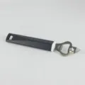 Grey kitchen bottle opener with textured plastic handle and stainless steel head sku detail - Soda Pumps
