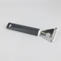 Stainless steel kitchen fruit and vegetable peeler with grey textured handle for easy peeling. - Triangular Graters
