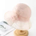 Pink organza lace sun hat detail, elegant floral decoration and lightweight breathable fabric. - M (56-58cm) / Pink Sequin Lace Style
