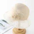 Elegant women's beige organza lace sun hat, breathable floral beach hat for summer. - M (56-58cm) / Beige Sequin Lace Style