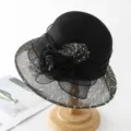 Black organza lace sun hat detail, elegant floral decoration, breathable mesh brim, summer beach. - M (56-58cm) / Black Sequin Lace Style