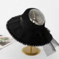 Black wide brim organza sun hat elegant lightweight breathable beach hat for women. - M (56-58cm) / Letter Open Top Visor - Black