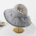 Women large brim organza sun hat breathable beach hat elegant gray summer bucket hat - M (56-58cm) / Letter Open Top Visor - Grey