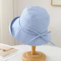 Chapeau bob bleu clair pour femme, chapeau de soleil texturé avec un lien papillon. - M (56-58cm) / Bleu clair