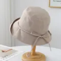 Chapeau bob unicolore beige français pour femme, chapeau souple à large bord avec beau nœud. - M (56-58cm) / Beige Khaki