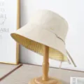 Chapeau bob beige avec doublure à carreaux jaunes, chapeau de soleil élégant femme. - M (56-58cm) / Beige réversible