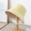 Chapeau bob à carreaux jaunes pour femme, chapeau de soleil à large bord avec liens ruban. - M (56-58cm) / Vichy jaune beige