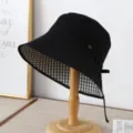 Chapeaubob noir français pour femme, bord large avec doublure à carreaux classique tendance. - M (56-58cm) / Vichy noir réversible
