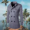 Men's wool trench coat mid-length double breasted overcoat winter warm business casual jacket - S / Tops / Gray