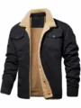 Herren Winter Fleece gefütterte Arbeitsjacke mit Sherpa Kragen schwarzer Mantel - S / Oberteile / Schwarz