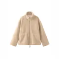 Women's beige fleece zip-up jacket cozy stand collar autumn winter casual outerwear - S / Tops / Khaki