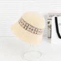 Μπεζ πλετό καπέλο bucket με ρετρό γεωμετρική ζώνη, casual καλοκαιρινό καπέλο ηλιοπροστασίας. - M (56-58cm) / XT2536 Μπεζ