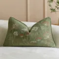 Fodera per cuscino lombare in ciniglia verde ricamata con motivo floreale botanico per casa - 30x50cm / Verde