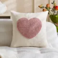 Modern minimalist throw pillow cover with pink tufted heart embroidery on beige fabric. - Large Heart / 45x45cm (Pillow Case Only) / Pink