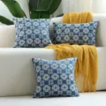 Blue jacquard throw pillow cover set, modern floral decorative cushion for sofa home. - Blue