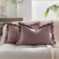 Fodera per cuscino in velluto tinta unita con bordo smerlato decorativo per divano letto - Bordo a mezzaluna rosa scuro