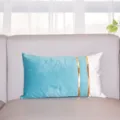 Velvet throw pillow cover with gold stripes, soft two-tone modern lumbar cushion detail. - Double Row Gold Bars 30*50 (Insert Not Included) / Lake Blue