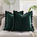 Fodera per cuscino in velluto verde scuro con elegante bordo smerlato bianco chic. - 30x50cm Senza Anima / Bordo a mezzaluna verde scuro