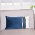 Velvet decorative pillow cover with gold stripes, blue and white modern sofa lumbar cushion. - Double Row Gold Bars 30*50 (Insert Not Included) / Navy Blue