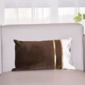 Detail view of velvet decorative pillowcase with golden stripes on a modern sofa setup. - Double Row Gold Bars 30*50 (Insert Not Included) / Coffee