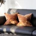 Ice velvet throw pillow cover, orange-brown square cushion case for modern sofa decor. - Copper Yellow Crushed Velvet Cushion Cover 1pc
