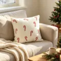 Federa per cuscino bianca ricamata con bastoncino di zucchero natalizio per divano accogliente - Senza Imbottitura / Pile Teddy Bastoncino di Zucchero 45x45cm