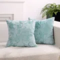Light blue crushed velvet throw pillow cover, soft plush home sofa cushion protector stylish. - Mint Blue Ice Flower Cushion Cover 1pc