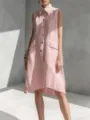 Stylish summer casual pink sleeveless shirt dress with lapel and buttons for women daily. - Pink