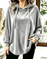 Close-up detail of the soft grey velvet hoodie, featuring comfortable long sleeves. - S / Gray