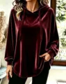 Cozy long sleeve velvet hoodie for women, stylish casual hooded top with adjustable drawstring. - S / Burgundy