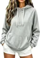 Women's casual solid color half zip hooded sweatshirt with pockets for daily spring fashion. - S / Gray
