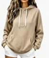 Felpa con cappuccio kaki da donna con zip corta, cordino e tasca frontale comoda. - Kaki