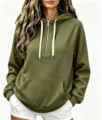 Felpa donna con mezza zip casual tinta unita abbigliamento sportivo per autunno e primavera - Verde militare