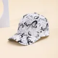 Fashion graffiti print baseball cap, unisex casual streetwear hip hop sun protection hat. - Wine Red & Grey Line Art Text