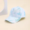 Blue and white tie dye baseball hat, casual gradient duckbill sun protection cap variant. - Khaki & Light Blue Tie-dye