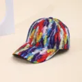 Colorful feather print baseball cap for men and women, stylish tie-dye hip-hop hat sun protection. - Lake Blue & Yellow-Purple Feathers
