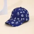 Dark blue baseball cap with white skeleton and ghost printed pattern, stylish street style sun hat. - Dark Khaki & Navy Blue Skull Hands