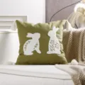 Easter bunny throw pillow cover with cute tufted rabbits and corner tassels for spring decor. - 45x45cm / Green