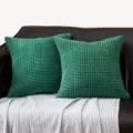 Fodera per cuscino in velluto a coste verde stile nordico moderno copricuscino 2 pz - Federa per cuscino 55x55 cm senza imbottitura / Trama a chicco di mais - verde scuro