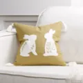 Mustard yellow Easter rabbit toss pillow cover with white tassels and tufted floral bunnies. - 45x45cm / Yellow