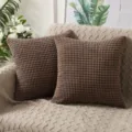 Brown Corduroy Throw Pillow Cover, Nordic Minimalist Square Cushion Case for Sofa Decor - Corn Kernel Texture - Dark Coffee