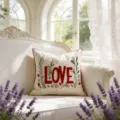 Decorative red LOVE embroidery pillow cover, cozy vintage style throw pillow for sofa bed. - Red Border LOVE / 45x45cm / Red