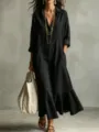Zwarte casual overhemdjurk lange mouw losse fishtail stijl elegante dames kleding - S / Zwart
