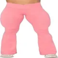 Vue détaillée de pantalon de yoga évasé rose pour femme avec taille croisée sport. - S / Rose